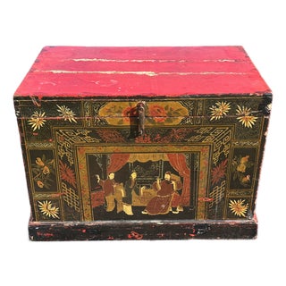 Late 19th C. Asian School Travel / Dowry Chest - Artisan Paint and Construction For Sale