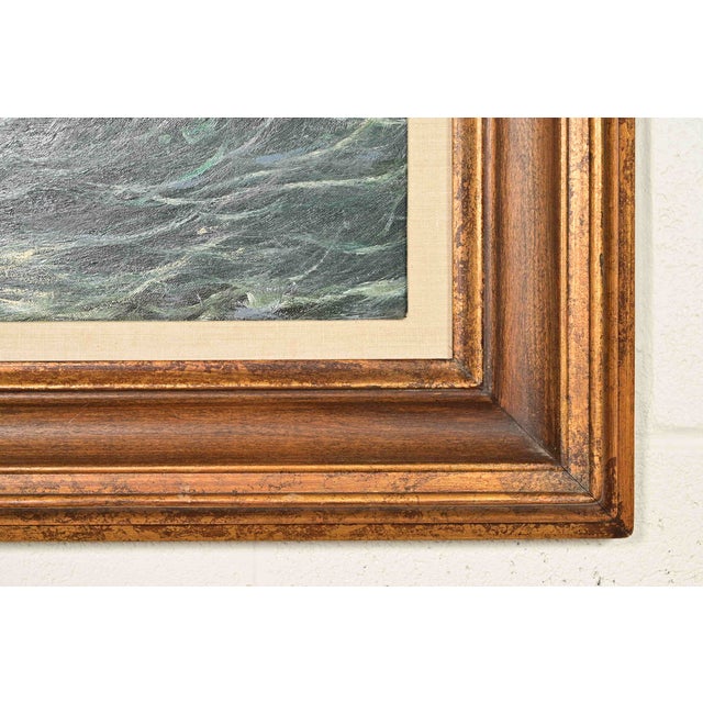 Georg Seekatz Reproduction Oil Painting on Canvas of Clipper Ship in Carved Giltwood Frame For Sale - Image 11 of 16