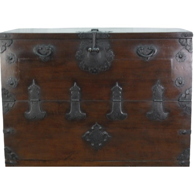 Early 20th Century Two Part Dark Brown Antique Korean Cabinet Chest For Sale - Image 5 of 13
