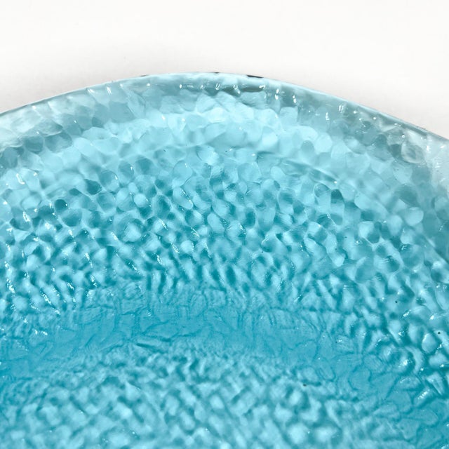 Glass Vintage Modern Fish Plate Textured Blue Art Glass Serving Dish For Sale - Image 7 of 9