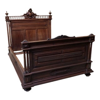 Antique Art Nouveau Walnut Bed, 1890s For Sale