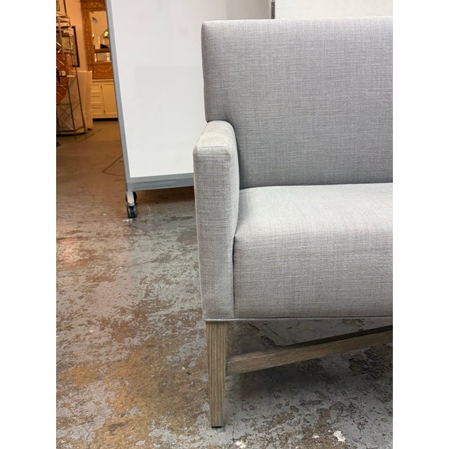 Wood Custom DesignGrey Woven Upholstered Bench With Arms For Sale - Image 7 of 12