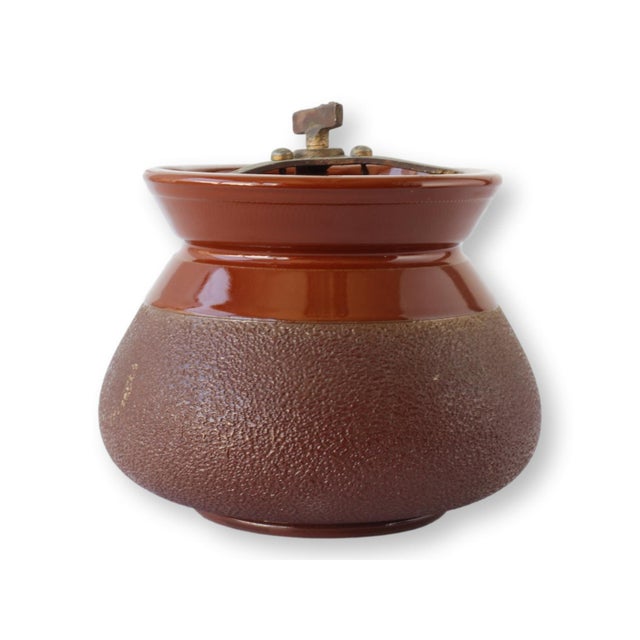 Charming English stoneware smoking set, early 20th century, comprised of a large tobacco jar and companion match...