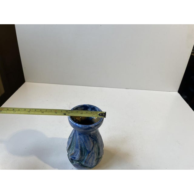 Blue Art Nouveau Pottery Vase of Glazed Ceramics from Møller & Bøgely, Denmark, 1920s For Sale - Image 8 of 9