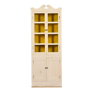 English Country Farmhouse Cream Painted Corner Cabinet, Circa 1930s For Sale