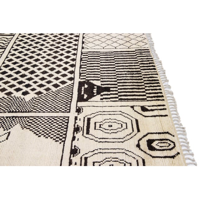 Beige Modern Tribal Moroccan Style Handmade Beige Wool Rug For Sale - Image 8 of 11