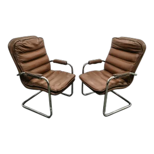 Vintage Patrician Tubular Chrome and Vinyl Cantilever Lounge Chairs- a Pair