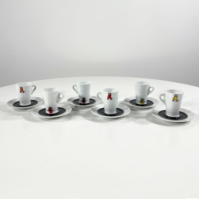 Postmodern Espresso Cups & Saucers by Keith Haring for Tognana, 1990s, Set of 12 For Sale - Image 3 of 9