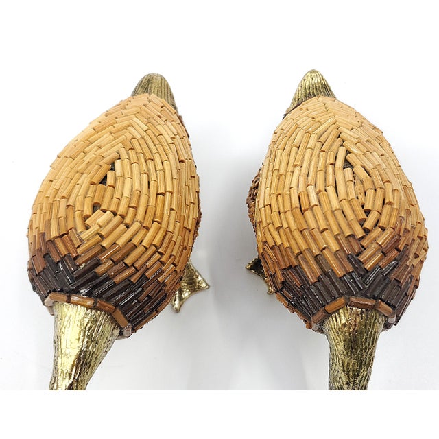 Wood Sculpture Pair - Rare 1970s Tarzia Hand Made Italian Brass Ducks With African Bamboo Beads by Tarzia Firenze Italy For Sale - Image 7 of 14