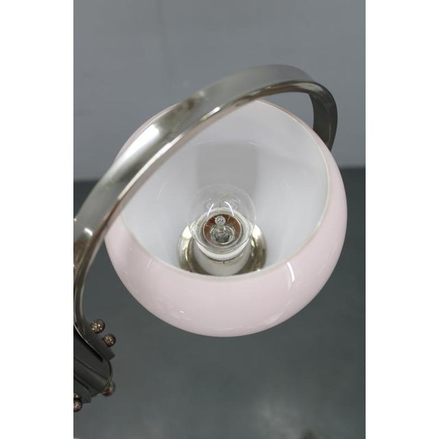 Art Deco Nickel Chandelier with Light-Pink Opaline Shades, Former Czechoslovakia, 1930s For Sale - Image 9 of 12