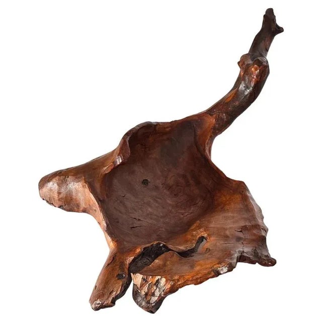 1970s French Hand-Carved Wooden Basket – Decorative Patinated Centerpiece : This beautiful hand-carved wooden basket was...