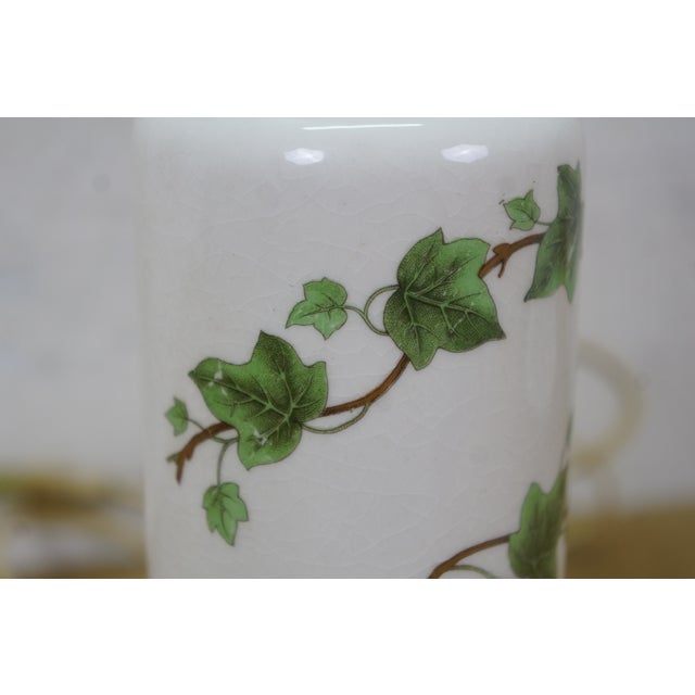 Vintage Porcelain Green Ivy Wine Vanity Boudoir Table Lamp 12" For Sale - Image 6 of 13