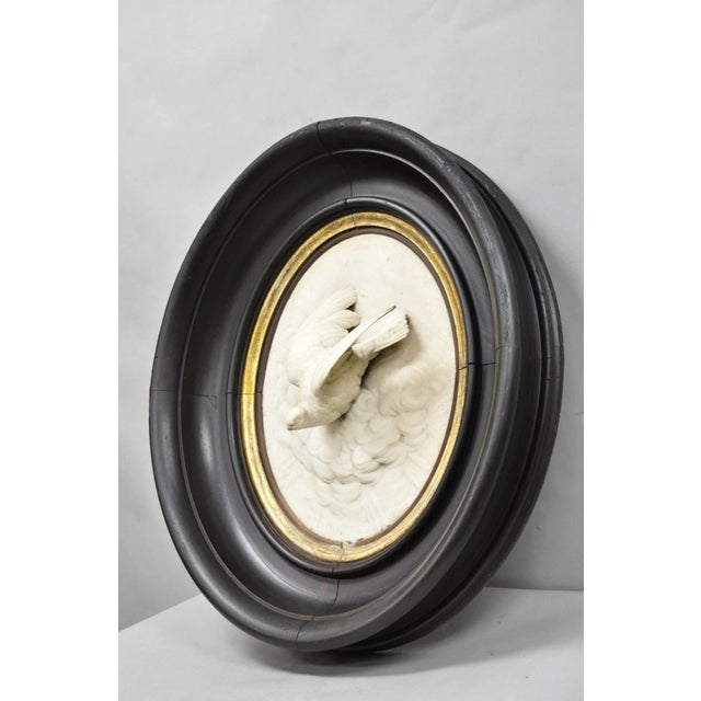 Victorian Antique Victorian Large Italian Oval Marble Relief Carved Dove Bird Wall Plaque For Sale - Image 3 of 18