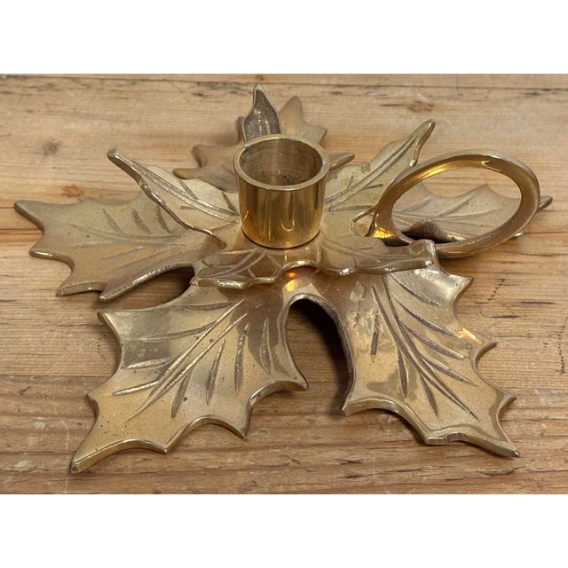Mid-Century Modern Vintage Brass Poinsettia Candle Holder Pair For Sale - Image 3 of 6