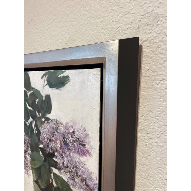 Figurative Miss Kim in Bloom by Sheri Farabaugh | Oil Painting of lilac flowers in a vase For Sale - Image 3 of 5