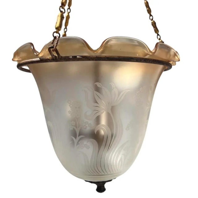 Art Deco Etched Glass Bell Jar Hall Lantern Light, Circa 1930s For Sale - Image 4 of 16