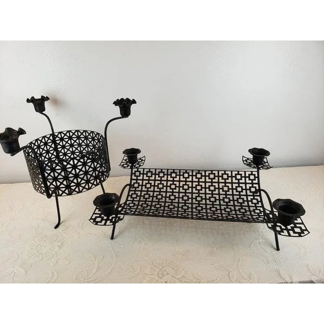Mid-Century Modern Black Mesh Metal Atomic Candle Holders - 2 Pieces For Sale - Image 10 of 10