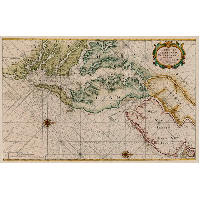 Rare and significant original 1773 English sea chart of the Chesapeake and Delaware Bay region, published by Mount & Page...