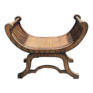 Vintage Rattan and Grasscloth Egyptian Style Bench.