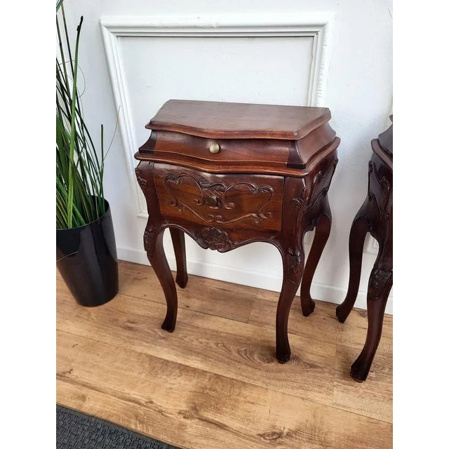 French Nightstands with Drawers and Carbriole Legs, 1940s, Set of 2 For Sale - Image 3 of 8