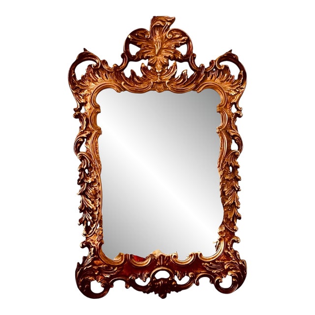 1960s Rococo Gilded Carved Wood Mirror Midcentury For Sale