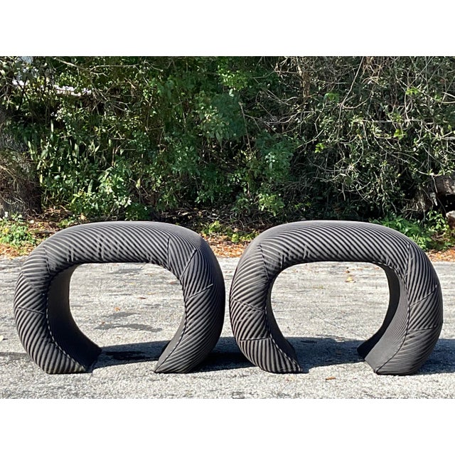 Late 20th Century Vintage Boho Waterfall Ottomans - a Pair For Sale - Image 5 of 8