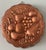 French Country copper jello mold with a relief of various fruits and with a hook for hanging. Reverse side has a tin...