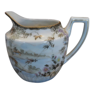 Circa 1920 Japanese Kutani Porcelain Landscape/Floral/Bird Motifs Lobed Body Creamer Pitcher (Taisho Period)