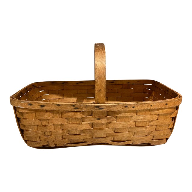 Vintage Wood Veneer Basket For Sale