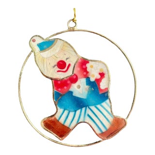 Vintage Mother of Pearl Clown Ornament, Metal Ring Suncatcher For Sale