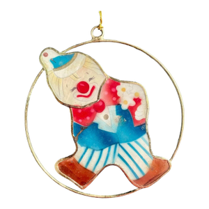 Vintage Mother of Pearl Clown Ornament, Metal Ring Suncatcher