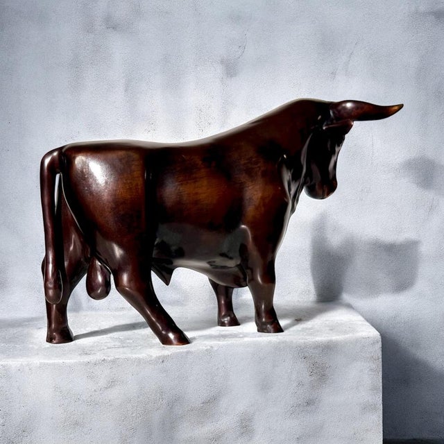 Brown Patinated Bronze Sculpture of Bull For Sale - Image 5 of 14