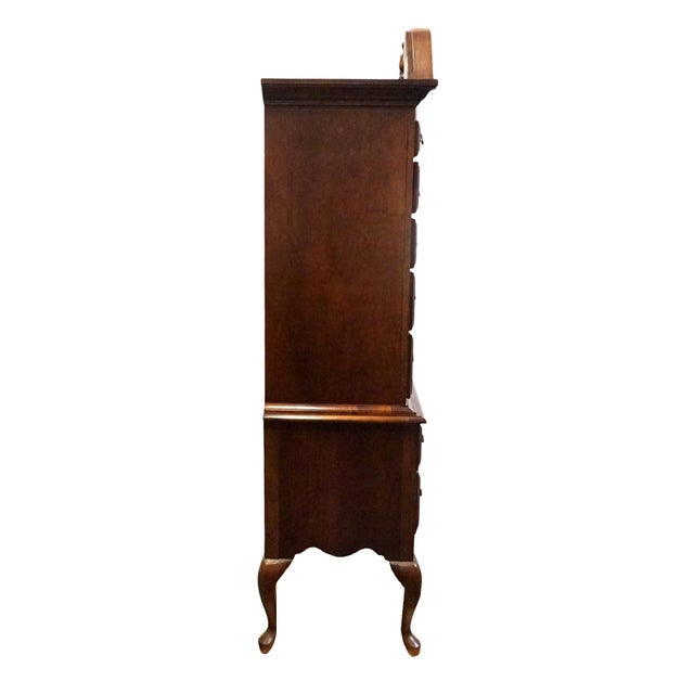 American Drew Solid Cherry Traditional Queen Anne 38" Pediment Highboy Chest 76-292 / 76-293 For Sale - Image 10 of 12