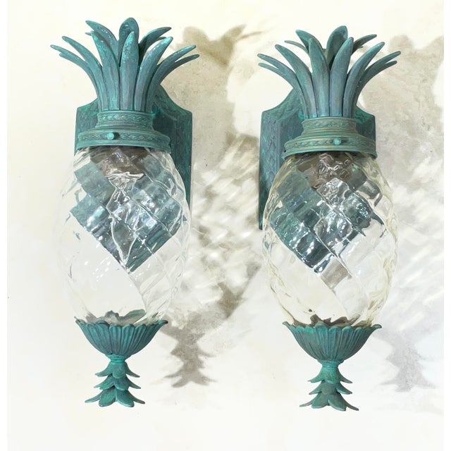 Pair of Vintage Pineapple Bronze and Brass Wall Sconces - Tropical Elegance For Sale In Miami - Image 6 of 15