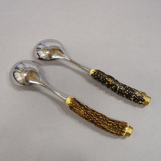 Rustic European Vintage Stainless Steel and Horn Cutlery Serving Spoons, Wingen 1960s For Sale - Image 3 of 4