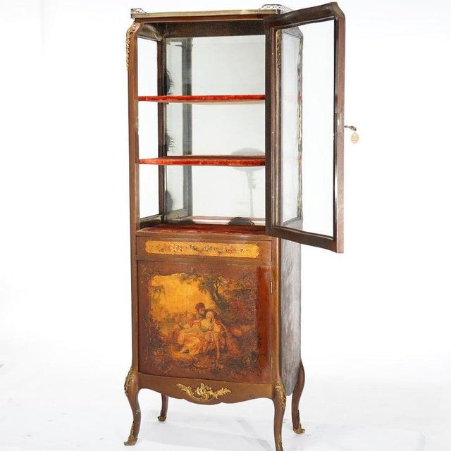 Antique French Vernis Martin Decorated Mahogany Vitrine, Circa 1890 For Sale - Image 4 of 18