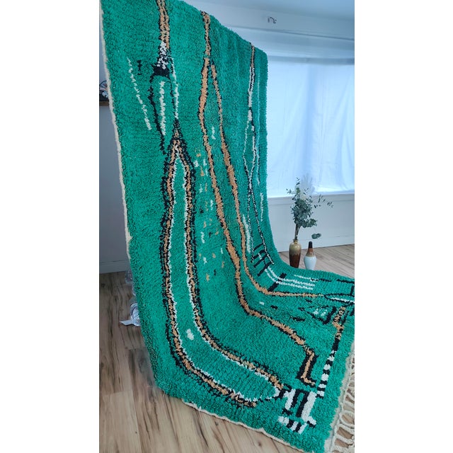 Handmade Moroccan Beni Ourain Rug, Emerald Green Abstract, 9'7" X 6'9" For Sale - Image 12 of 15