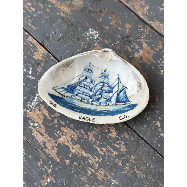 Vintage Folk Art Hand-Painted "Us Eagle c.g." Clam Shell, Circa 1950s For Sale - Image 4 of 10
