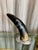 Vintage C.1980 steer horn mounted on oval shape pewter base.