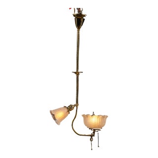 Early 20th Century Brass Pendant With Embossed Glass Shades For Sale