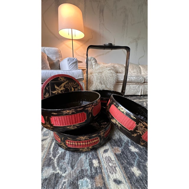 Antique Hand-Woven Chinese Wedding Basket With Lacquered Layers For Sale - Image 18 of 18