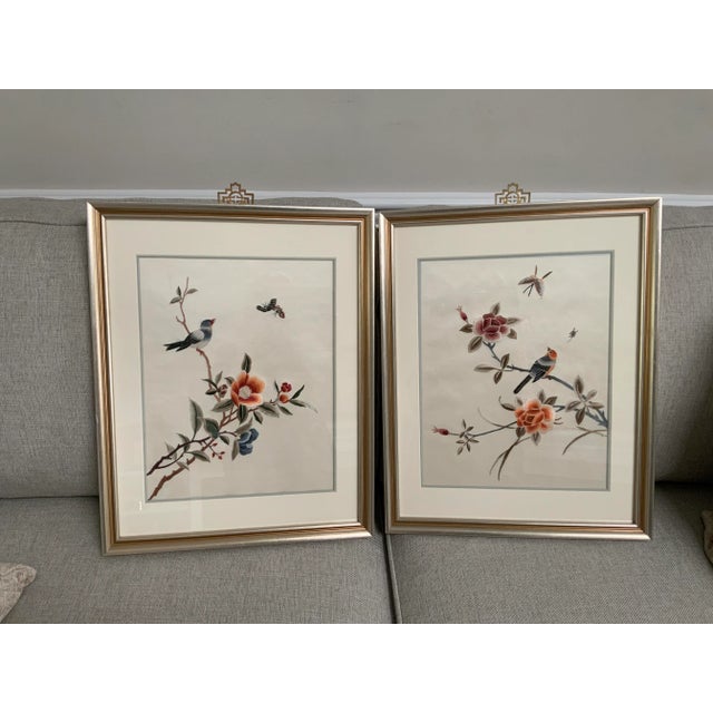 1970s Vintage Framed Asian Hand Embroidered Silk Art For Sale - Image 12 of 13