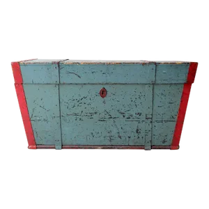 Antique Blue Hand-Painted Wood Trunk