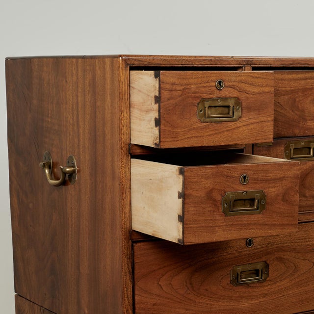 Antique Camphor Wood Campaign Chest With Pullout Desk For Sale - Image 12 of 18