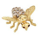 Bumble Bee Brooch Pin Diamond Vintage 14k Gold Estate Insect Jewelry For Sale