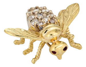 Bumble Bee Brooch Pin Diamond Vintage 14k Gold Estate Insect Jewelry