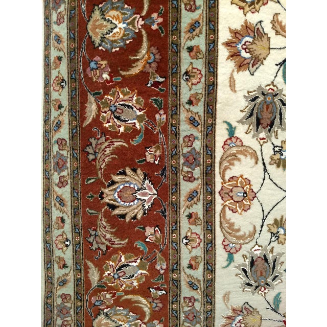 Fine Tabriz Shirfar Rug, Hand-Knotted Wool & Silk, Floral Pattern, Ivory & Chocolate, 7x10 For Sale - Image 13 of 18