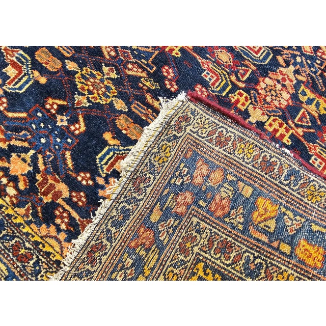 Antique Senneh Area Rug, Hand-Knotted Wool, Allover Herati Pattern, Navy & Red, 4x6 For Sale - Image 18 of 18