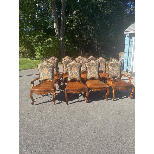 Set of 12 John-Richard Upholstered Dining Chairs With Leather Seats For Sale - Image 14 of 15