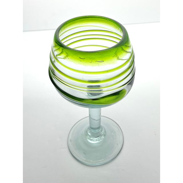 2010s Set of 4 Lime Green Swirl Handblown Mexican Margarita, Water, Wine Glasses For Sale - Image 5 of 6